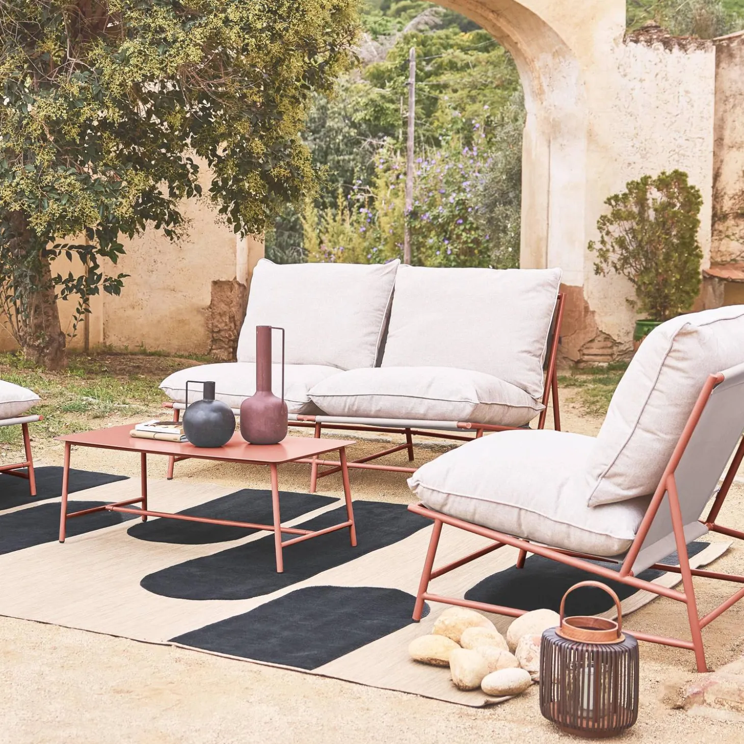 Conjunto de jardim relax em aço e textileno, 4 lugares