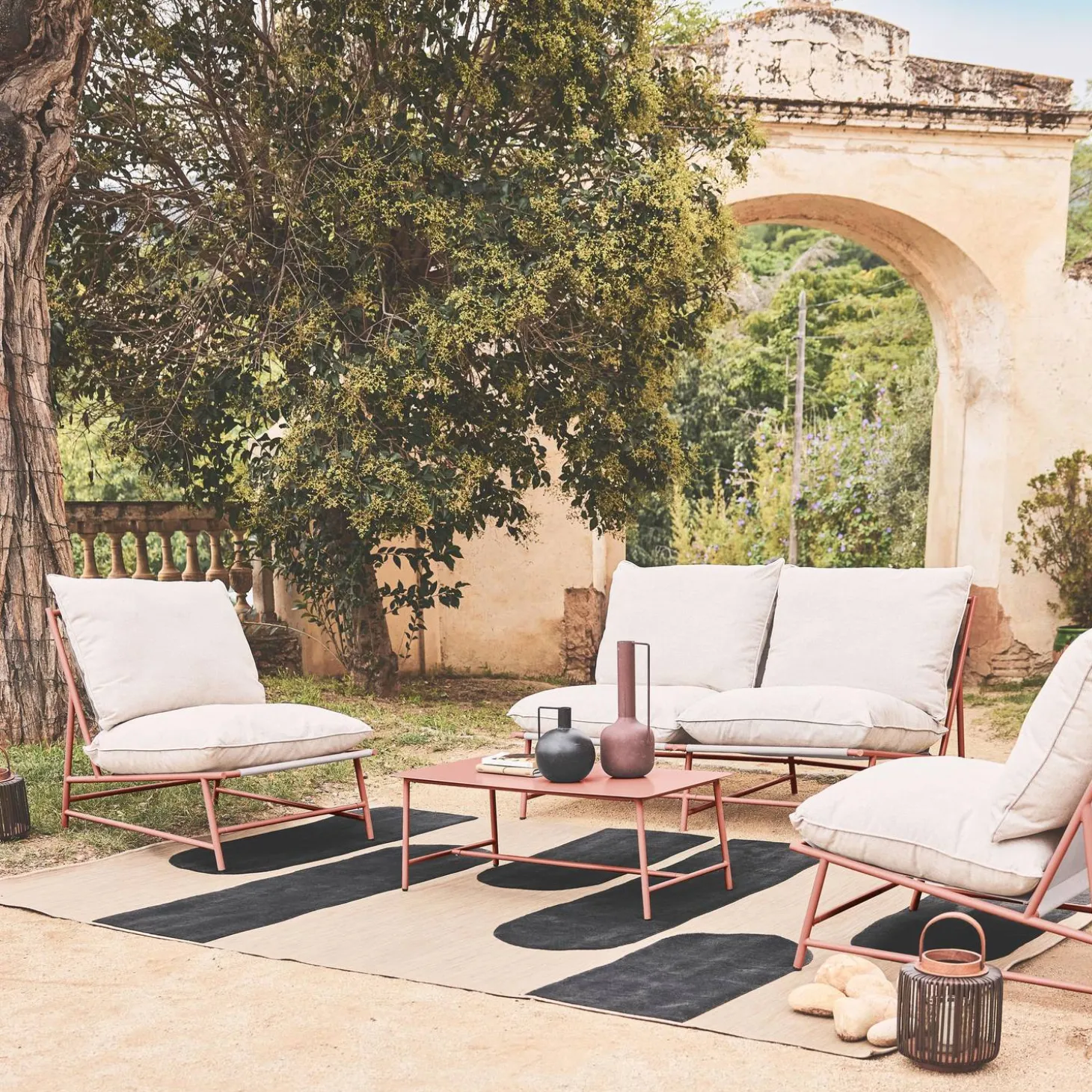 Conjunto de jardim relax em aço e textileno, 4 lugares