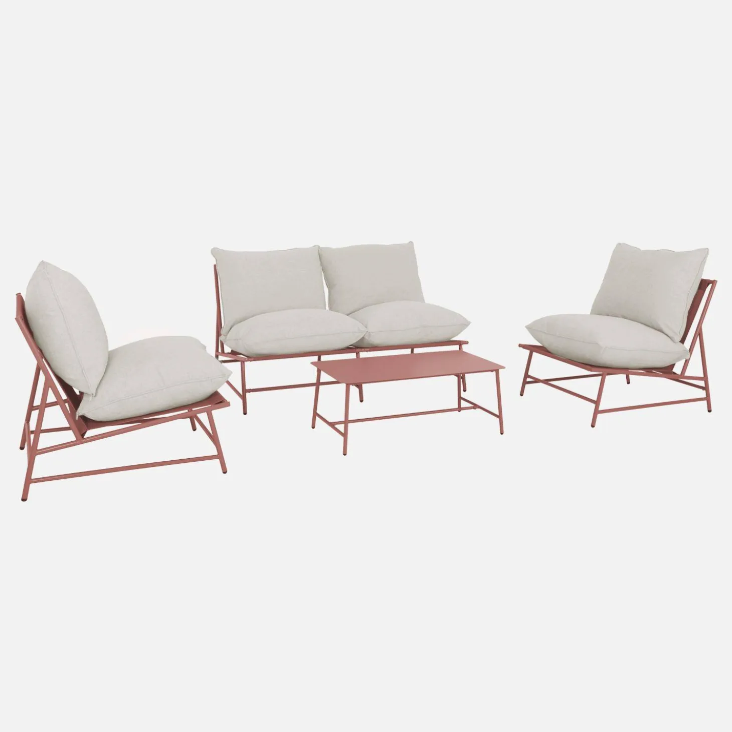 Conjunto de jardim relax em aço e textileno, 4 lugares