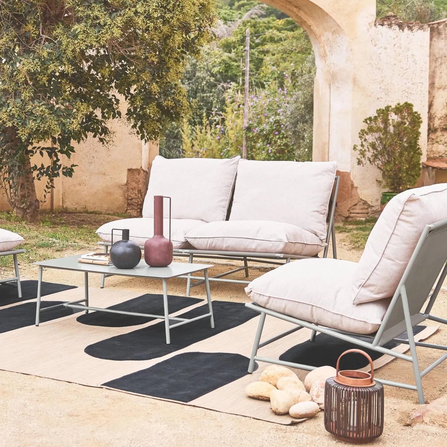 Conjunto de jardim relax em aço e textileno, 4 lugares