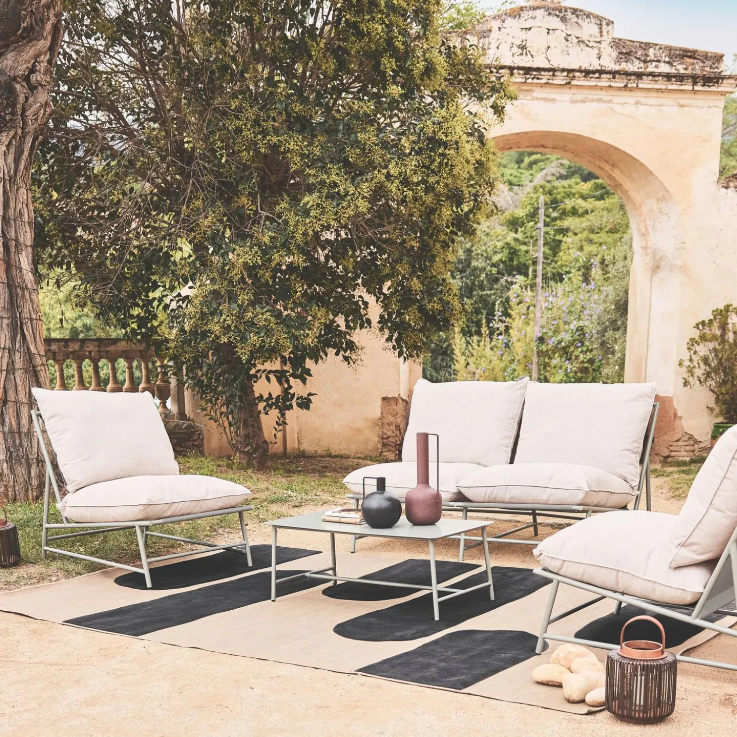 Conjunto de jardim relax em aço e textileno, 4 lugares