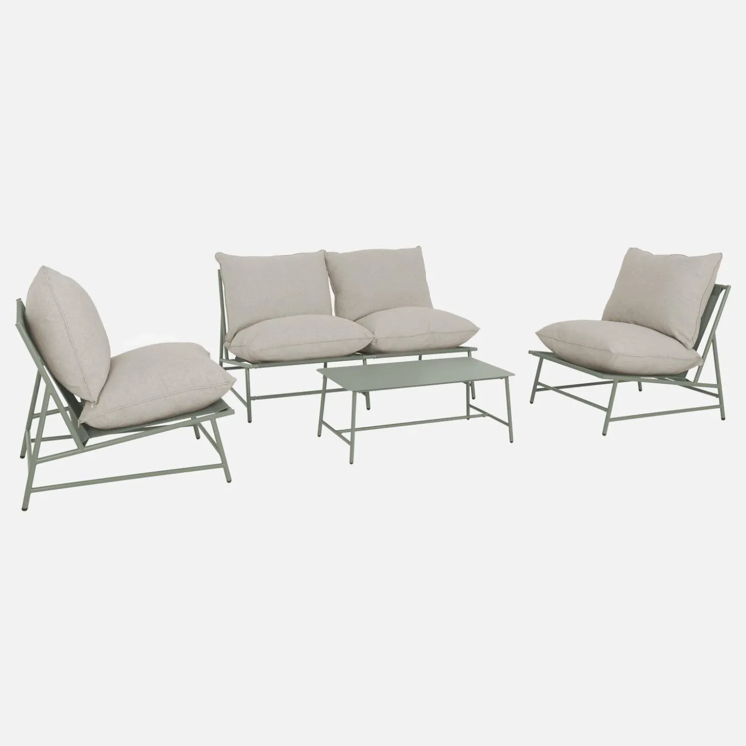 Conjunto de jardim relax em aço e textileno, 4 lugares