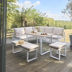 Conjunto de jardim relax em madeira de acácia e alumínio de 8 lugares