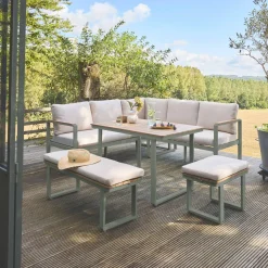 Conjunto de jardim relax em madeira de acácia e alumínio de 8 lugares