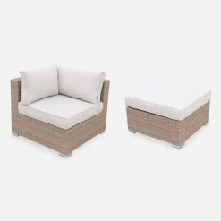 Conjunto de mobiliário de jardim com sofá em resina tecida de 5 lugares