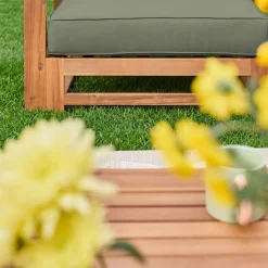Conjunto de mobiliário de jardim com sofá e poltrona em madeira, 5 lugares