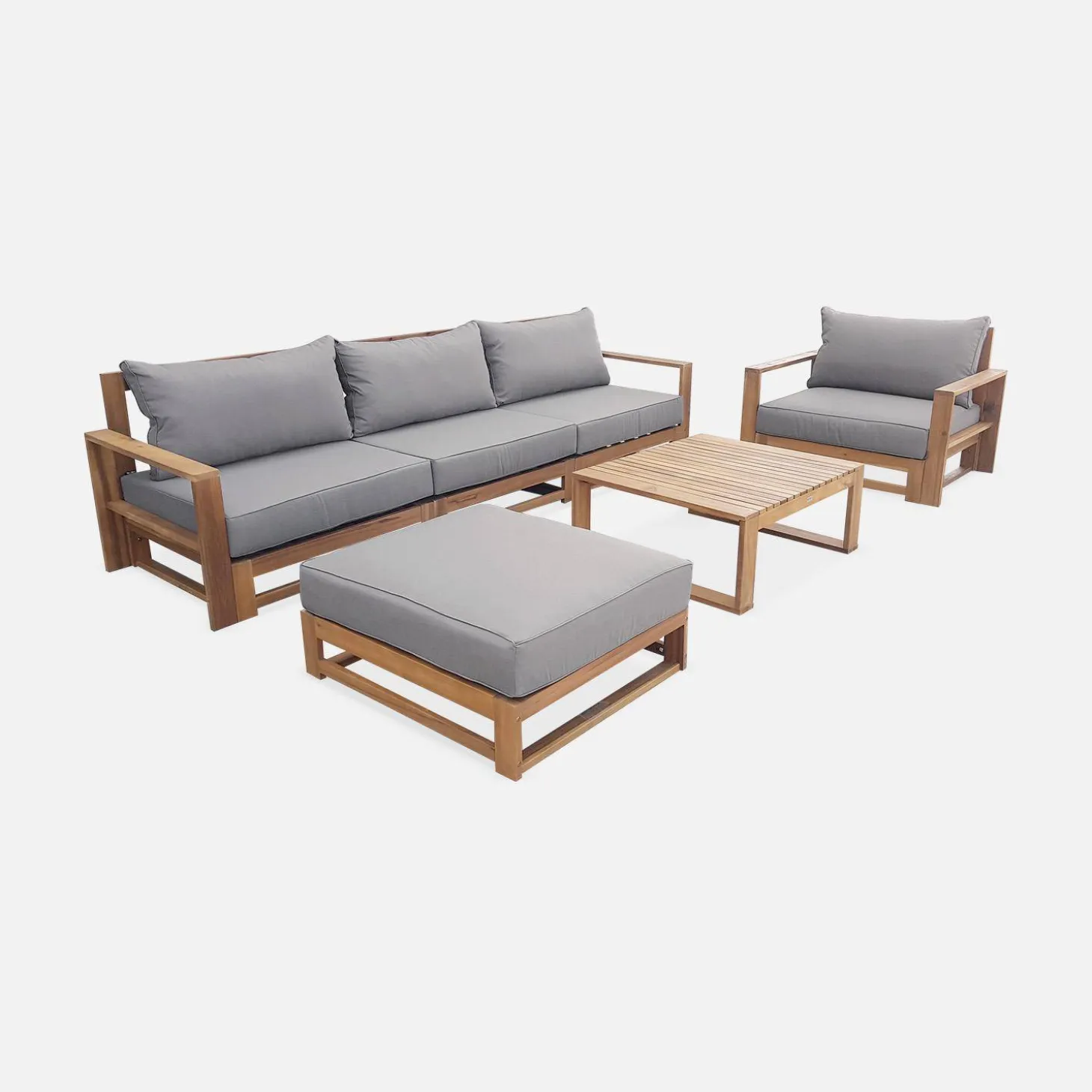 Conjunto de mobiliário de jardim com sofá e poltrona em madeira, 5 lugares