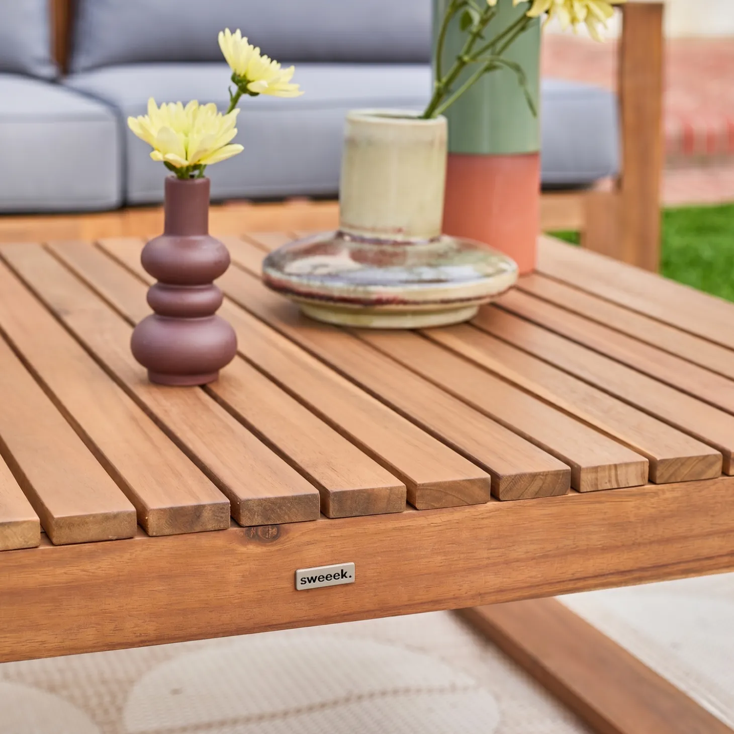 Conjunto de mobiliário de jardim com sofá e poltrona em madeira, 5 lugares