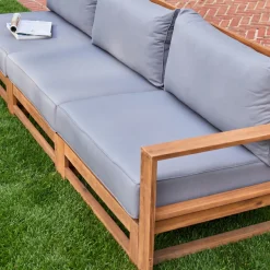 Conjunto de mobiliário de jardim com sofá e poltrona em madeira, 5 lugares