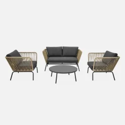 Conjunto de mobiliário de jardim baixo, 4 lugares