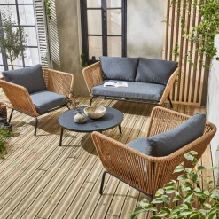 Conjunto de mobiliário de jardim baixo, 4 lugares