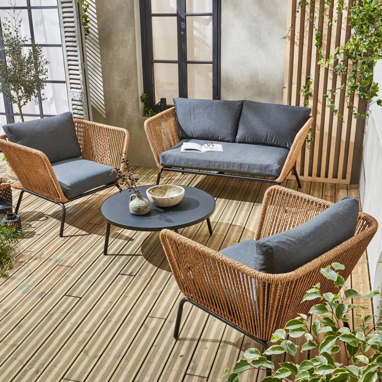 Conjunto de mobiliário de jardim baixo, 4 lugares