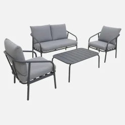Conjunto de mobiliário de jardim em metal, 4 lugares