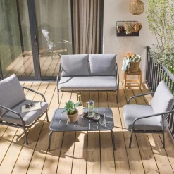 Conjunto de mobiliário de jardim em metal, 4 lugares