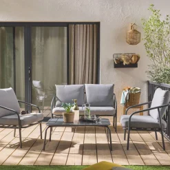 Conjunto de mobiliário de jardim em metal, 4 lugares