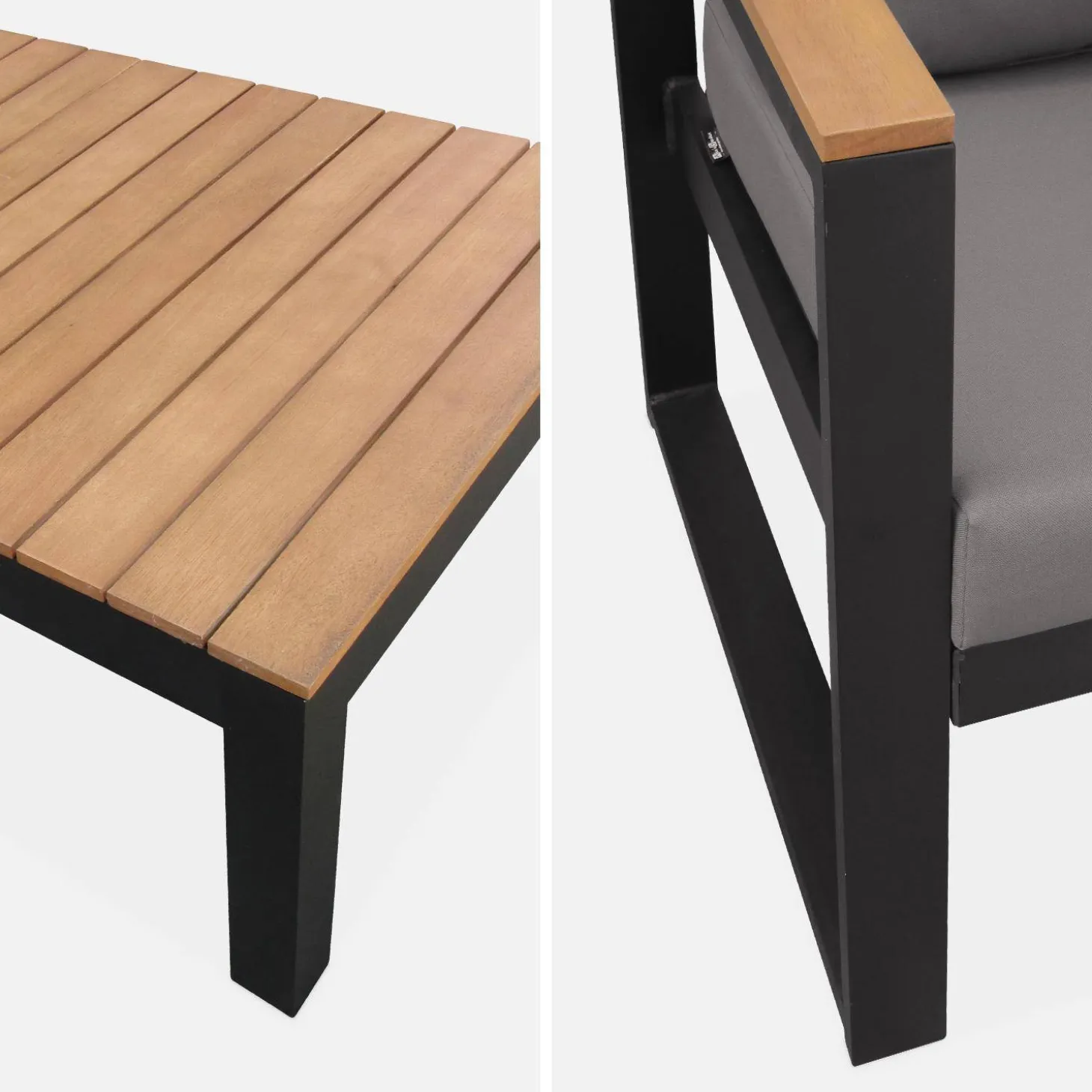 Conjunto de mobiliário de jardim em madeira e alumínio, 5 lugares