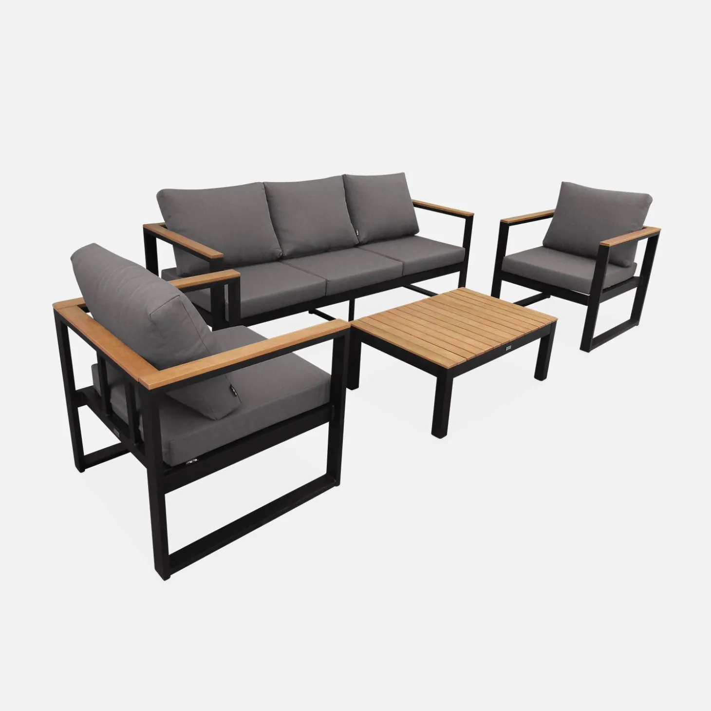 Conjunto de mobiliário de jardim em madeira e alumínio, 5 lugares