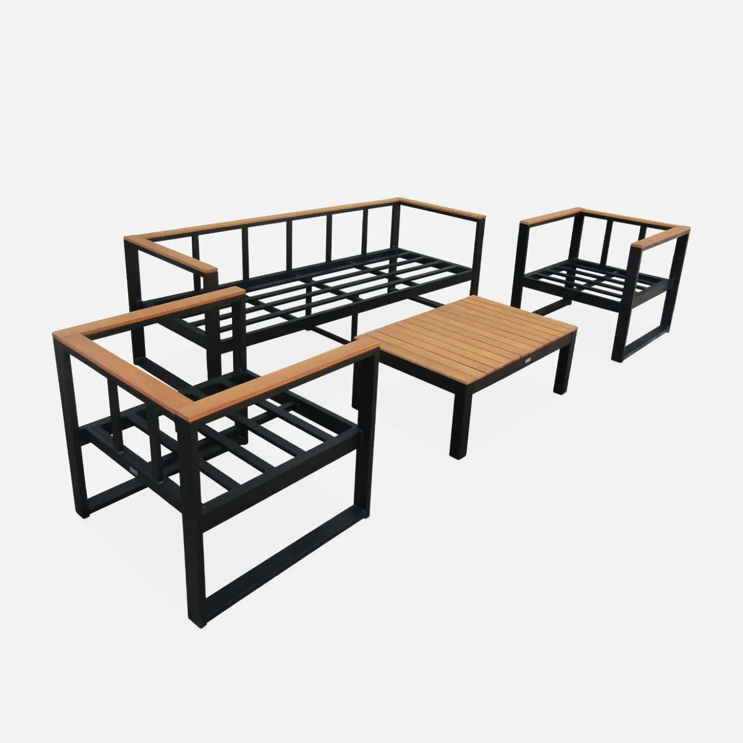 Conjunto de mobiliário de jardim em madeira e alumínio, 5 lugares