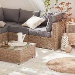 Conjunto de mobiliário de jardim com sofá em resina tecida, 5 lugares