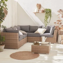 Conjunto de mobiliário de jardim com sofá em resina tecida, 5 lugares