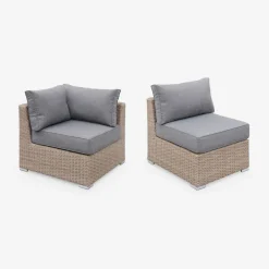 Conjunto de mobiliário de jardim com sofá em resina tecida, 5 lugares