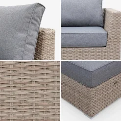 Conjunto de mobiliário de jardim com sofá em resina tecida, 5 lugares