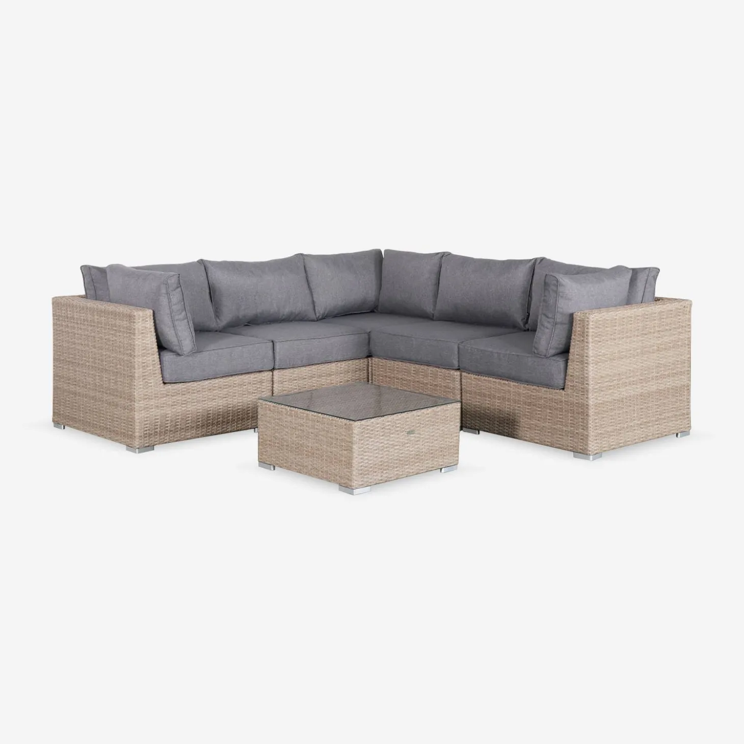Conjunto de mobiliário de jardim com sofá em resina tecida, 5 lugares