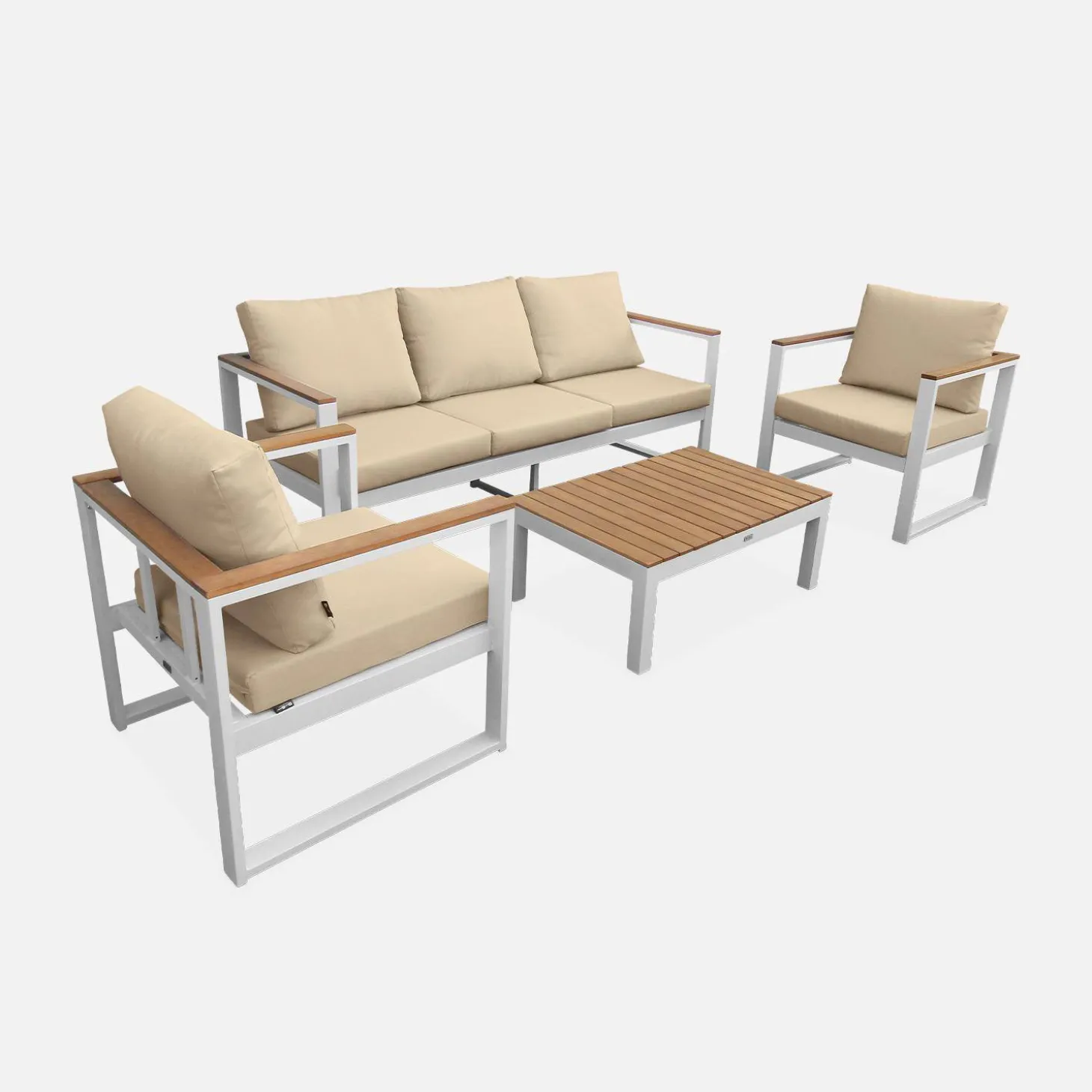 Conjunto de mobiliário de jardim em madeira e alumínio, 5 lugares