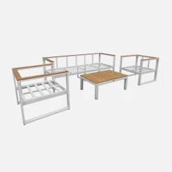 Conjunto de mobiliário de jardim em madeira e alumínio, 5 lugares