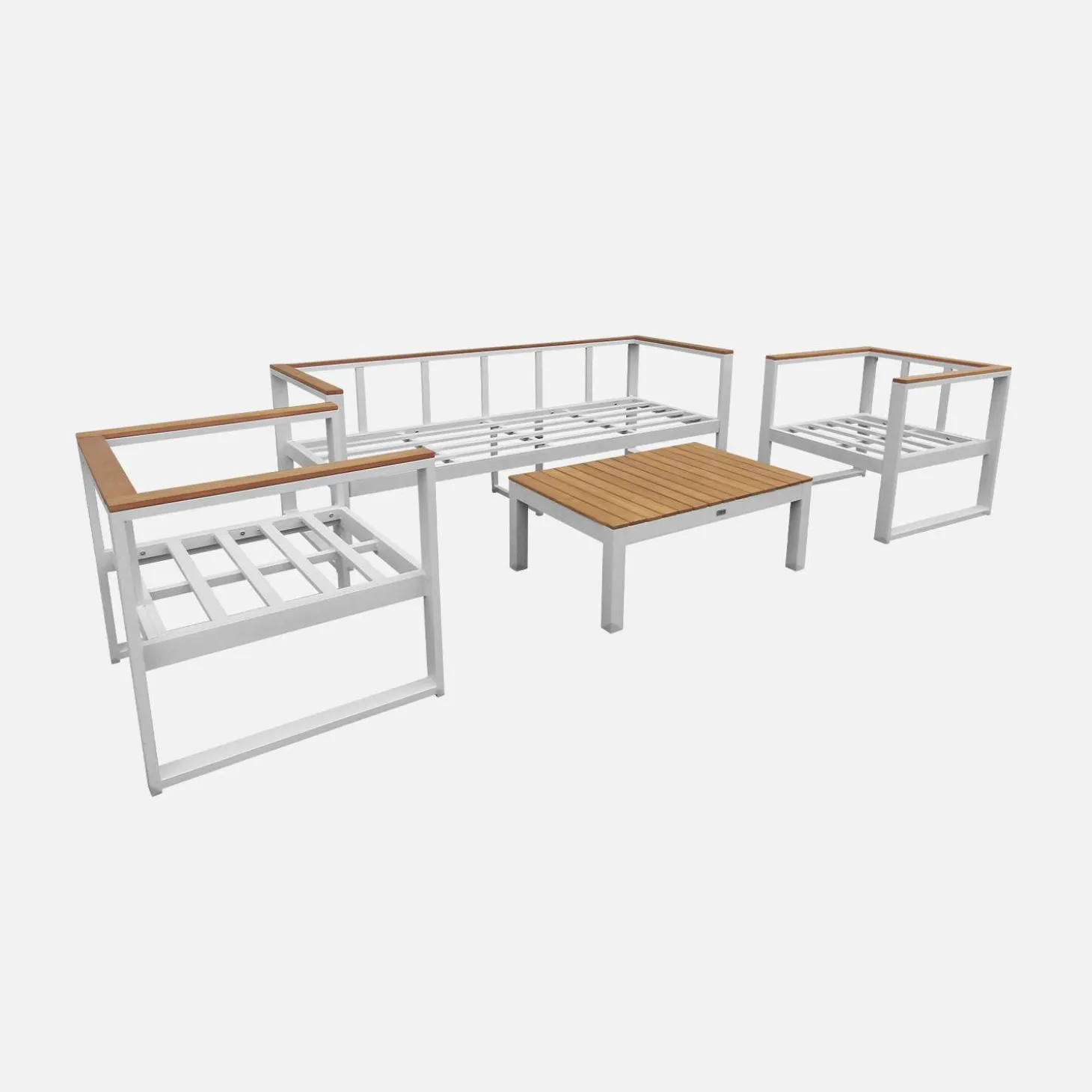 Conjunto de mobiliário de jardim em madeira e alumínio, 5 lugares