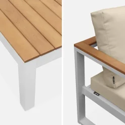 Conjunto de mobiliário de jardim em madeira e alumínio, 5 lugares