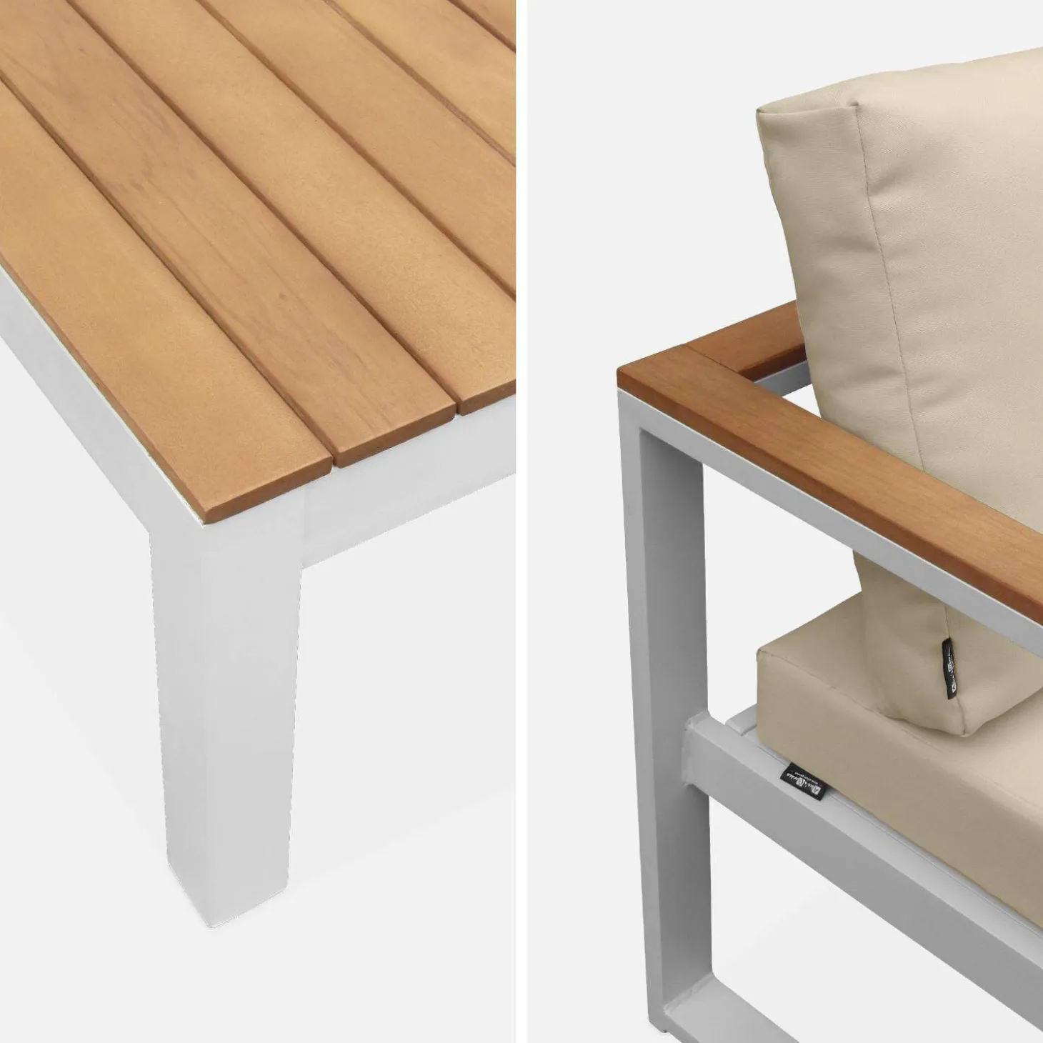 Conjunto de mobiliário de jardim em madeira e alumínio, 5 lugares