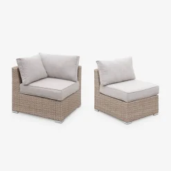 Conjunto de mobiliário de jardim com sofá em resina tecida, 5 lugares