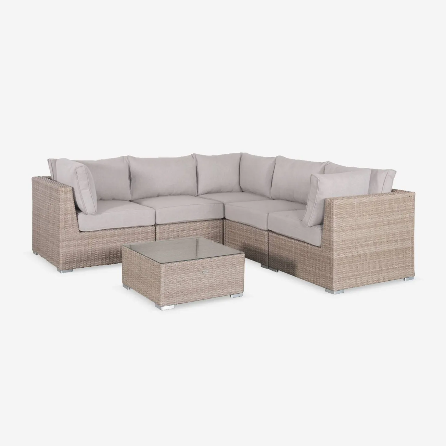 Conjunto de mobiliário de jardim com sofá em resina tecida, 5 lugares