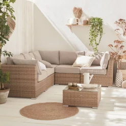 Conjunto de mobiliário de jardim com sofá em resina tecida, 5 lugares