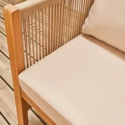 Conjunto de mobiliário de jardim de 4 lugares em madeira e corda