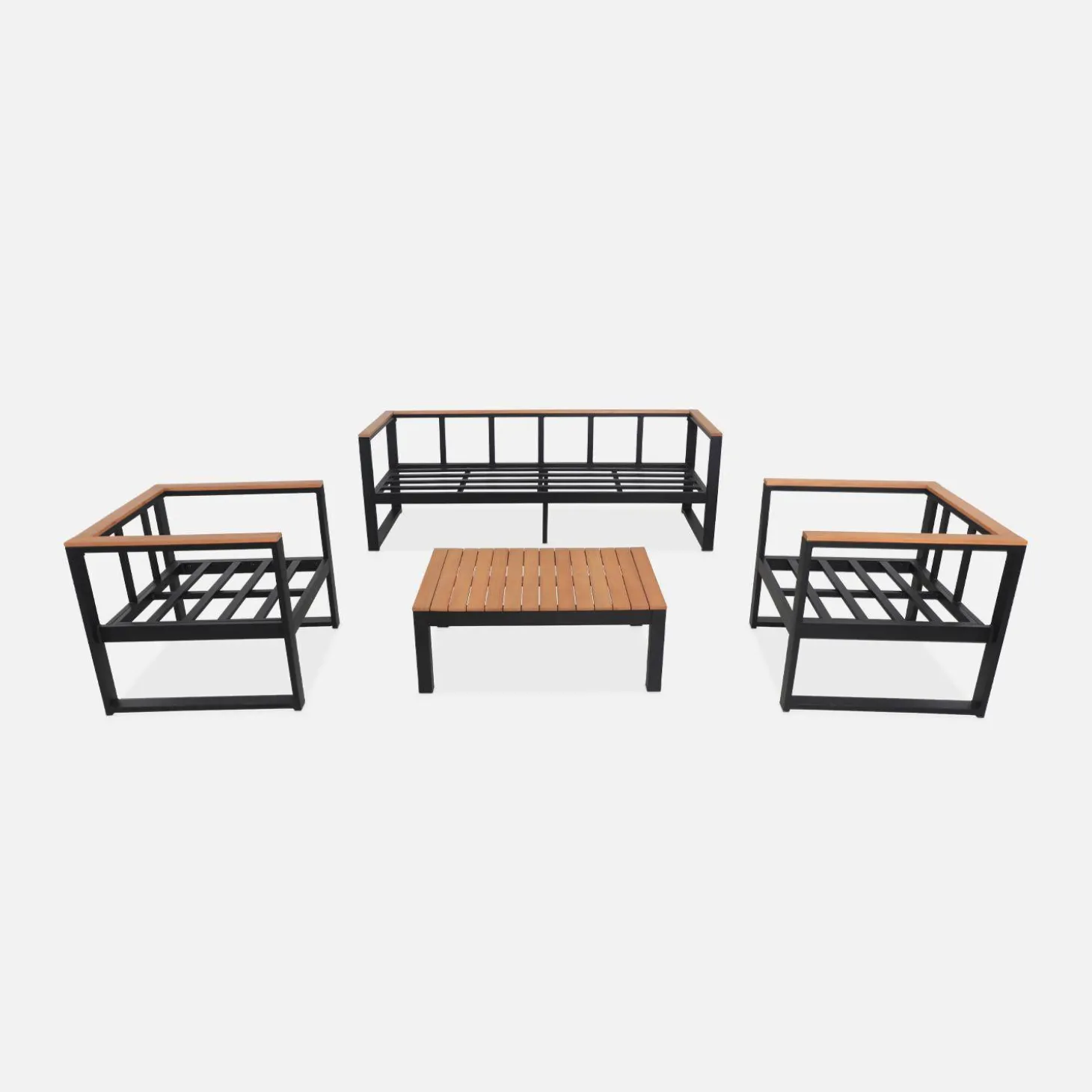 Conjunto de mobiliário de jardim em madeira e alumínio, 5 lugares