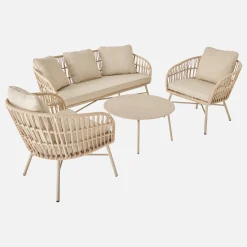 Conjunto de mobiliário de jardim de corda, 4 lugares