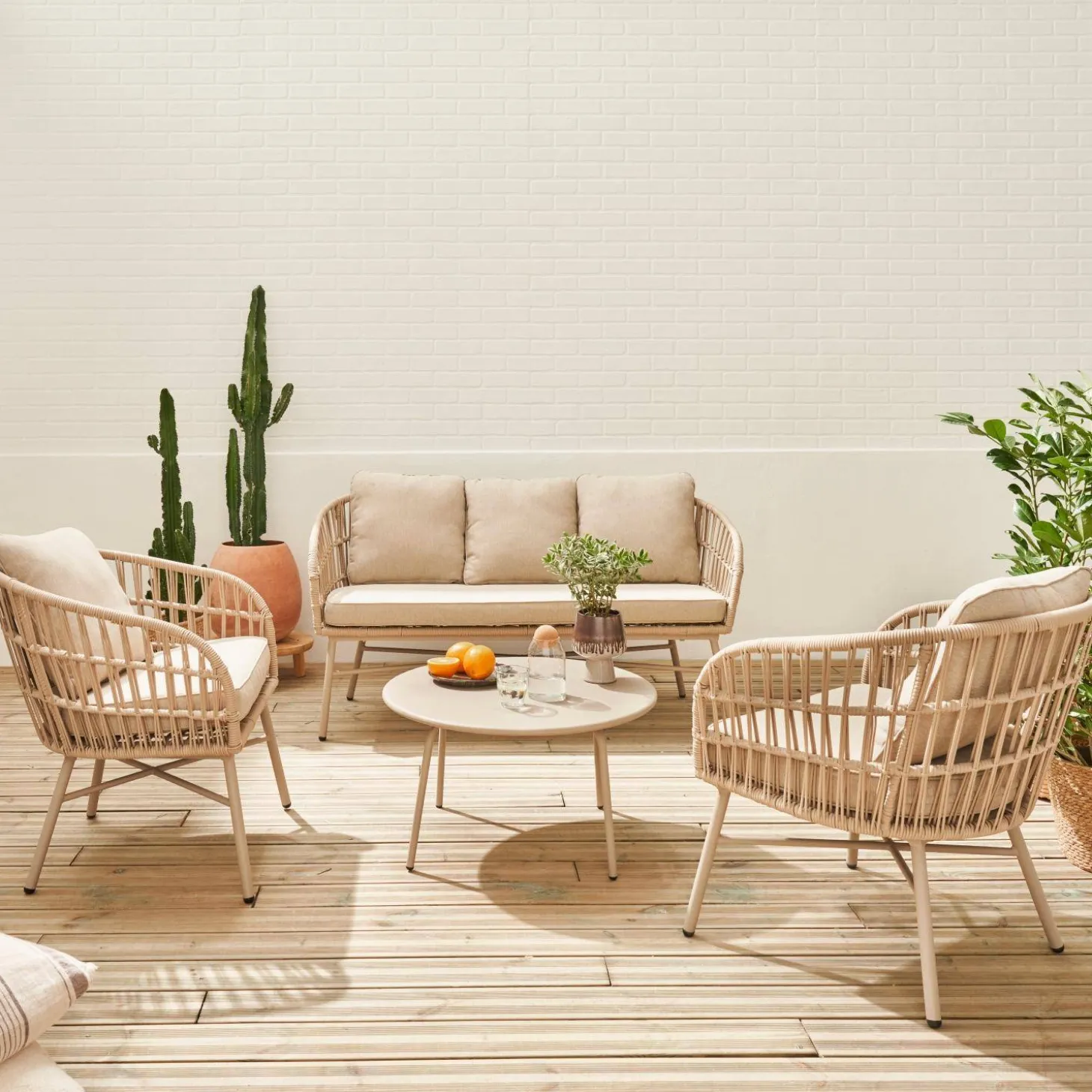 Conjunto de mobiliário de jardim de corda, 4 lugares