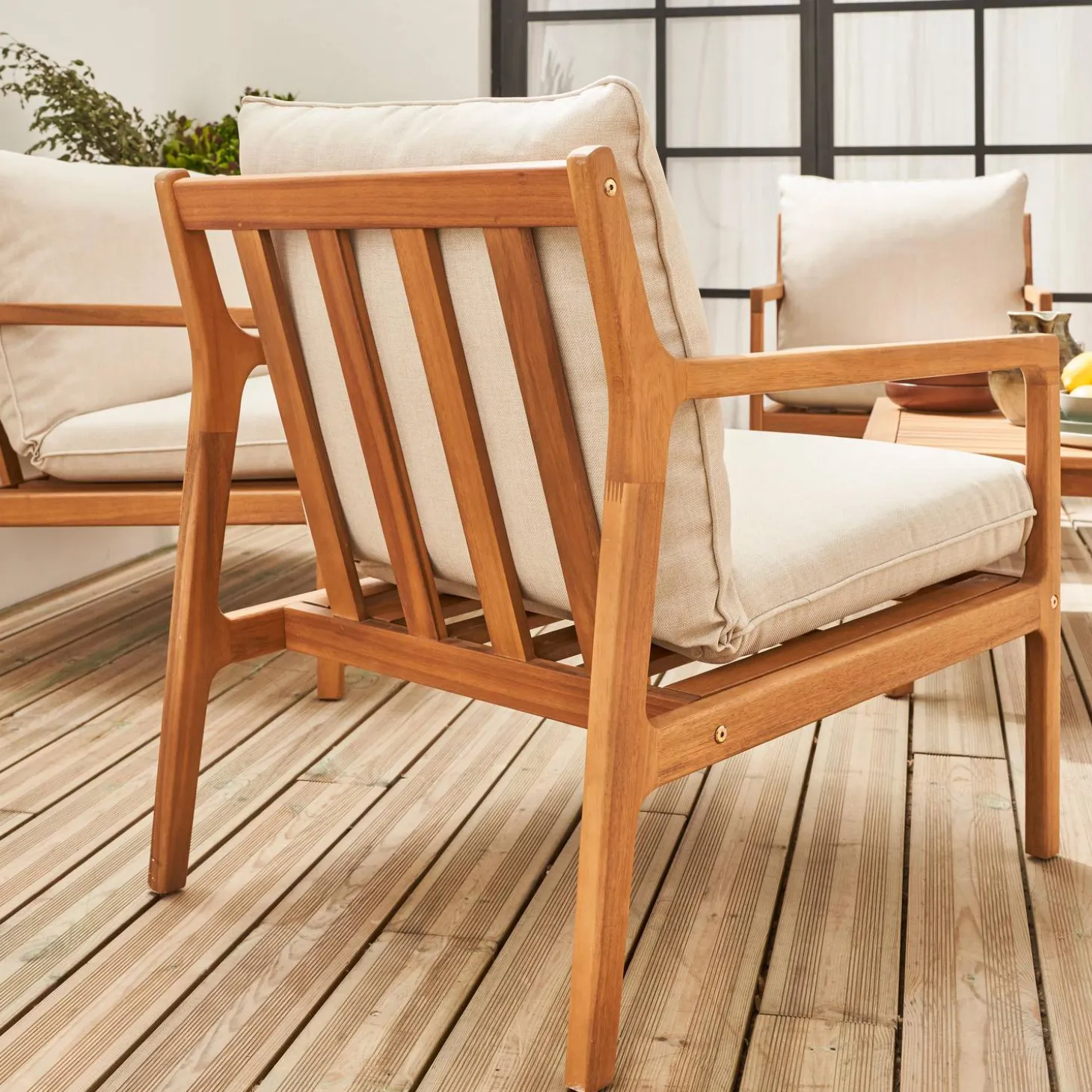 Conjunto de mobiliário de jardim em acácia, 4 lugares