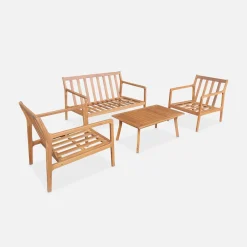 Conjunto de mobiliário de jardim em acácia, 4 lugares