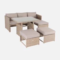 Conjunto de mobiliário de jardim em resina trançada com mesa, 6 lugares