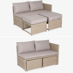 Conjunto de mobiliário de jardim em resina trançada com mesa, 6 lugares