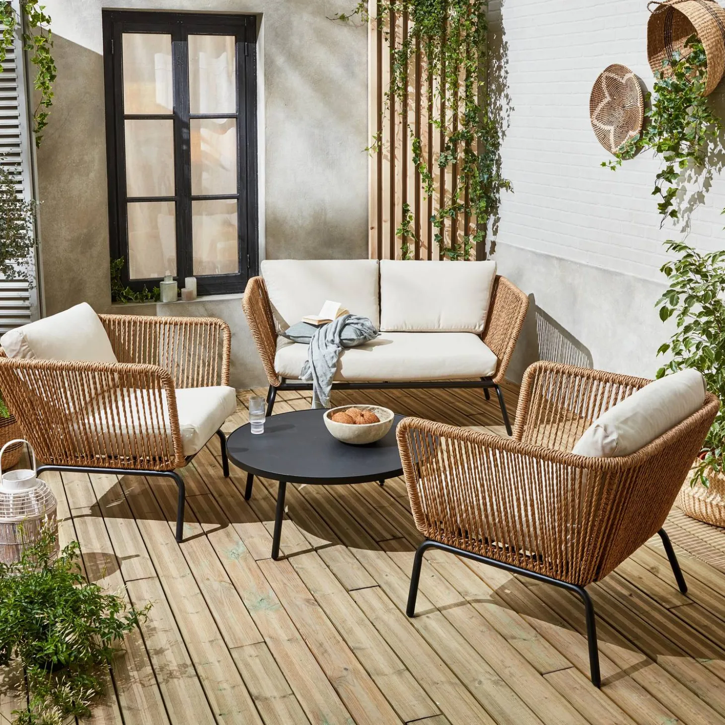Conjunto de mobiliário de jardim baixo, 4 lugares
