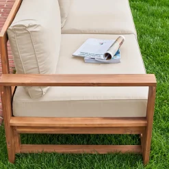 Conjunto de mobiliário de jardim com sofá e poltrona em madeira, 5 lugares
