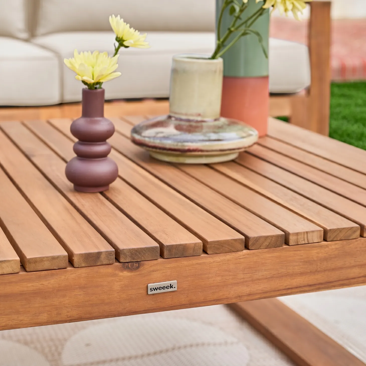 Conjunto de mobiliário de jardim com sofá e poltrona em madeira, 5 lugares