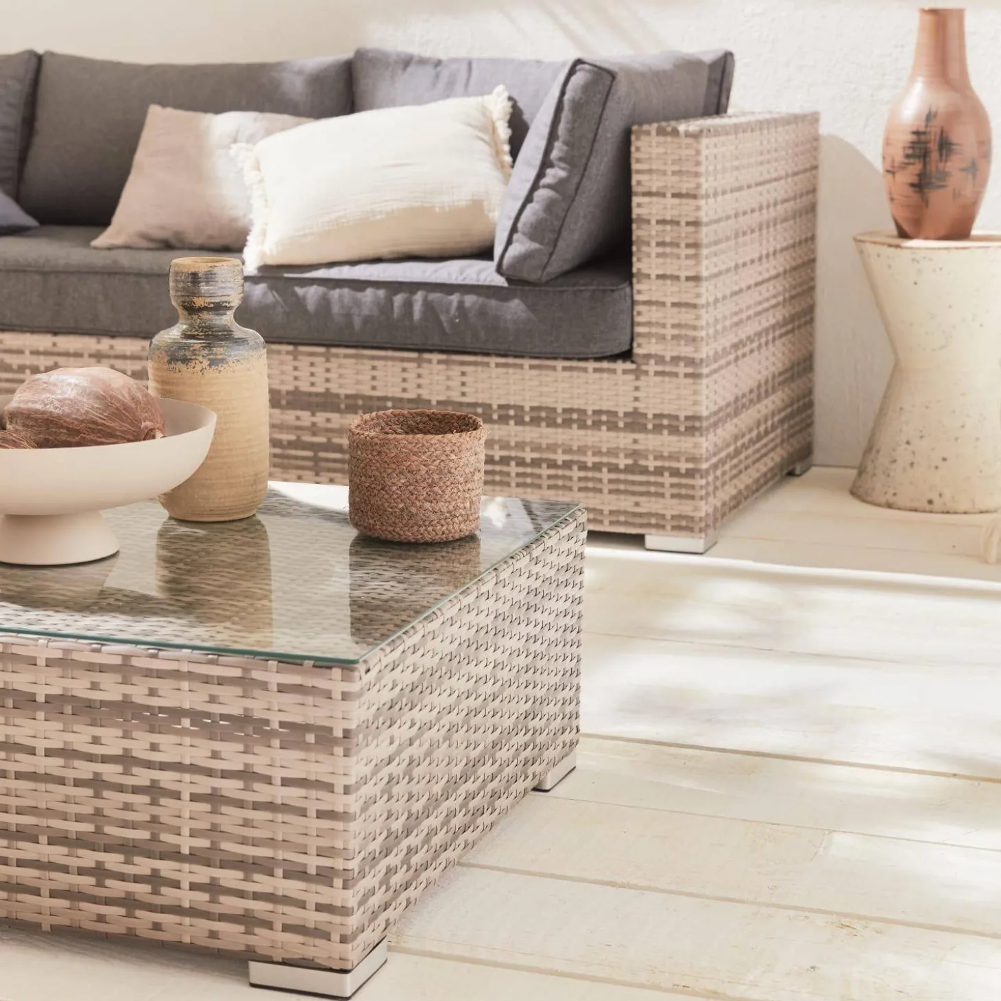 Conjunto de mobiliário de jardim com sofá em resina tecida de 5 lugares