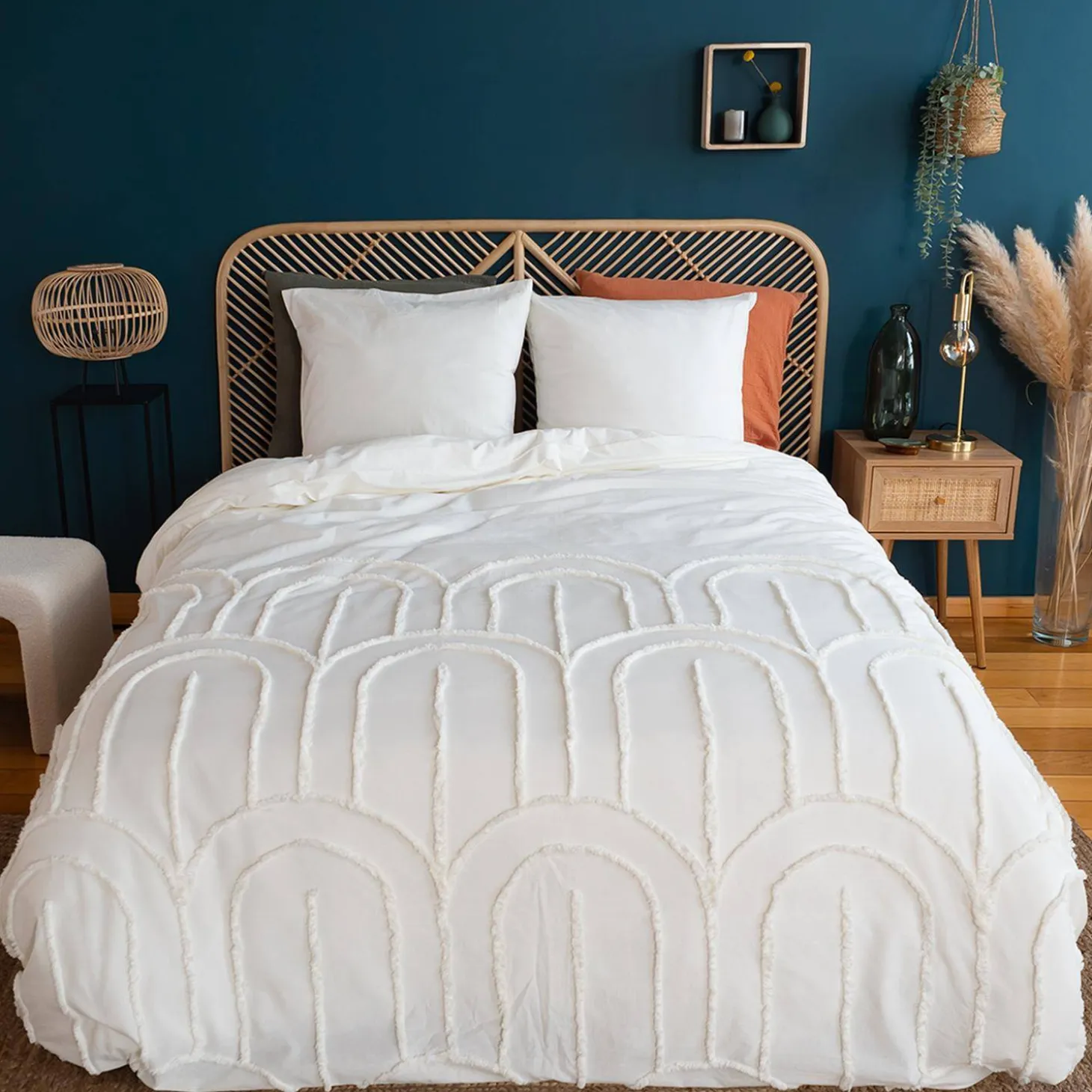 Conjunto de roupa de cama com arcos tufados retro em algodão