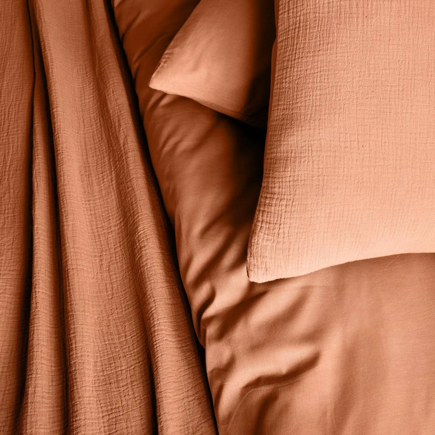 Conjunto de roupa de cama em gaze de algodão terracota