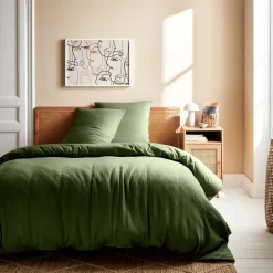Conjunto de roupa de cama em gaze de algodão caqui